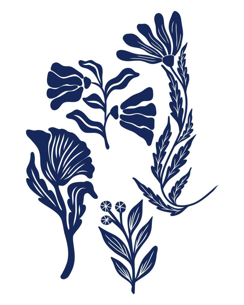 Tattoo style Leaf botanical collection set bundle ink tatto silhouette illustration asset element nature, plant, tropical leafs editable vector