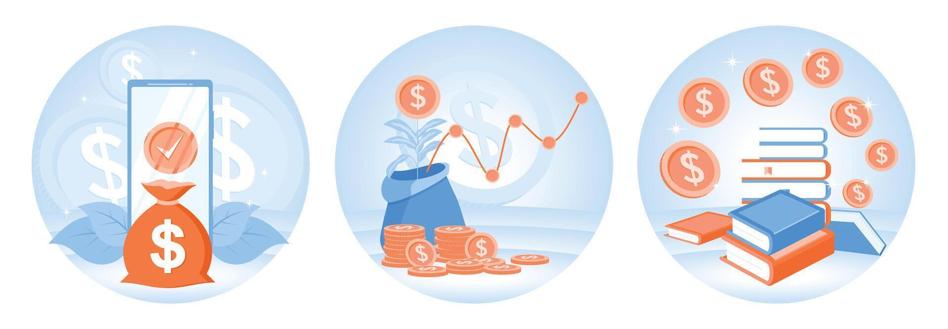 Financial growth and investment concepts illustrated with savings and money trends. vector