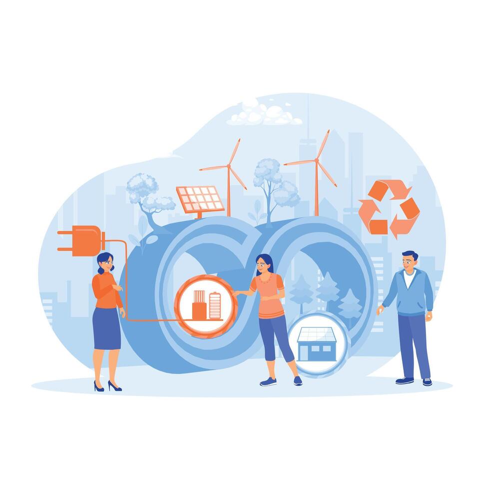 Environmentalists discuss green environments and sustainable energy. vector