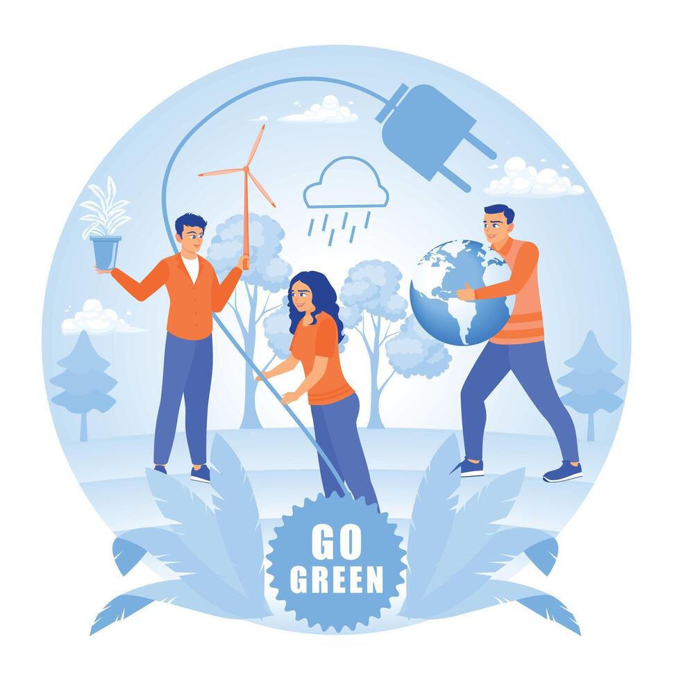 People with an environmentally friendly lifestyle and sustainable earth conservation efforts. vector