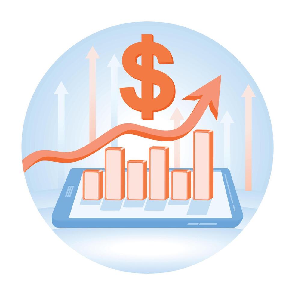Illustration depicting financial growth on mobile devices. vector