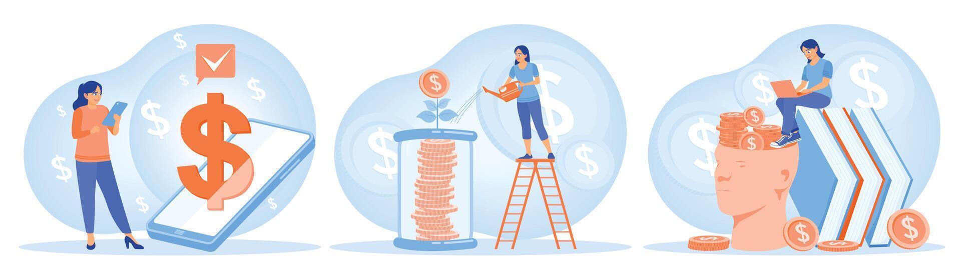 Concept of managing personal finances for online payments and education. vector