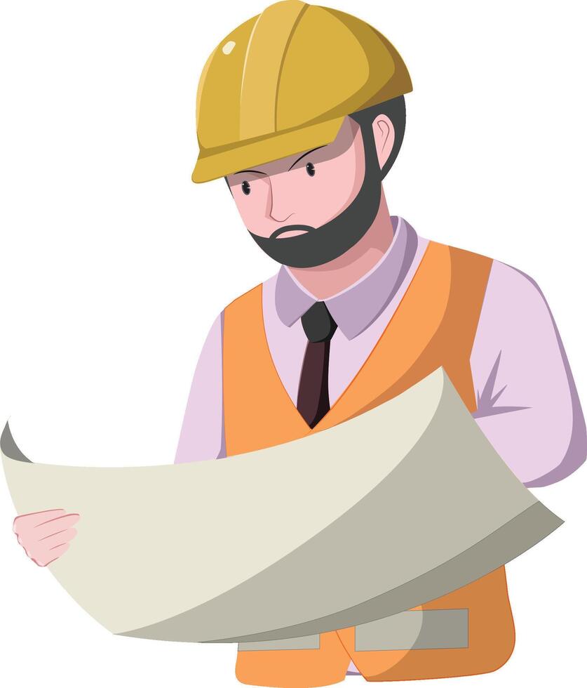 Construction Worker Engineer Illustration , Flat Design and Isolated. vector