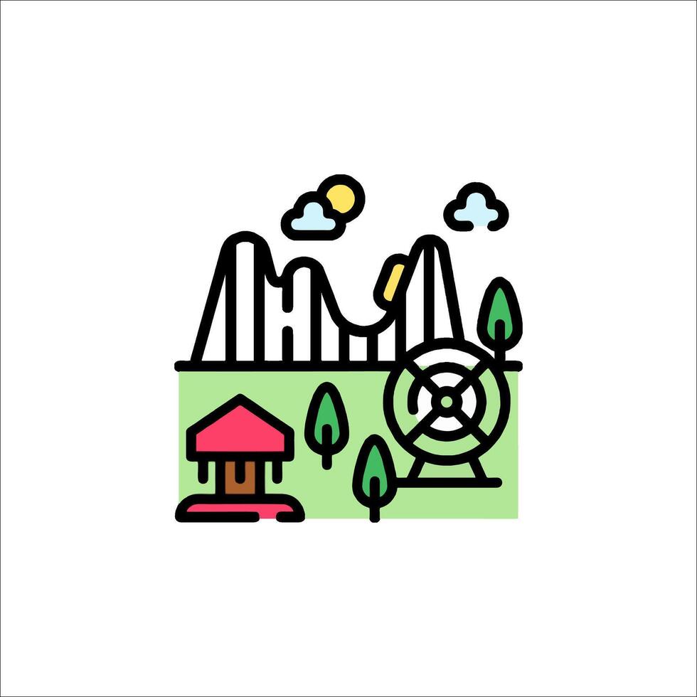 A line drawing of a roller coaster and a house vector