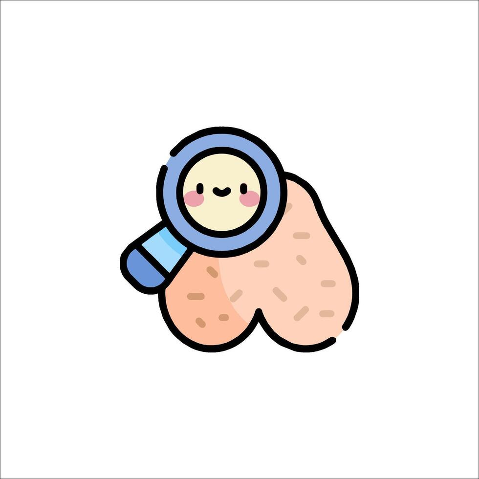 A cartoon brain with a magnifying glass vector