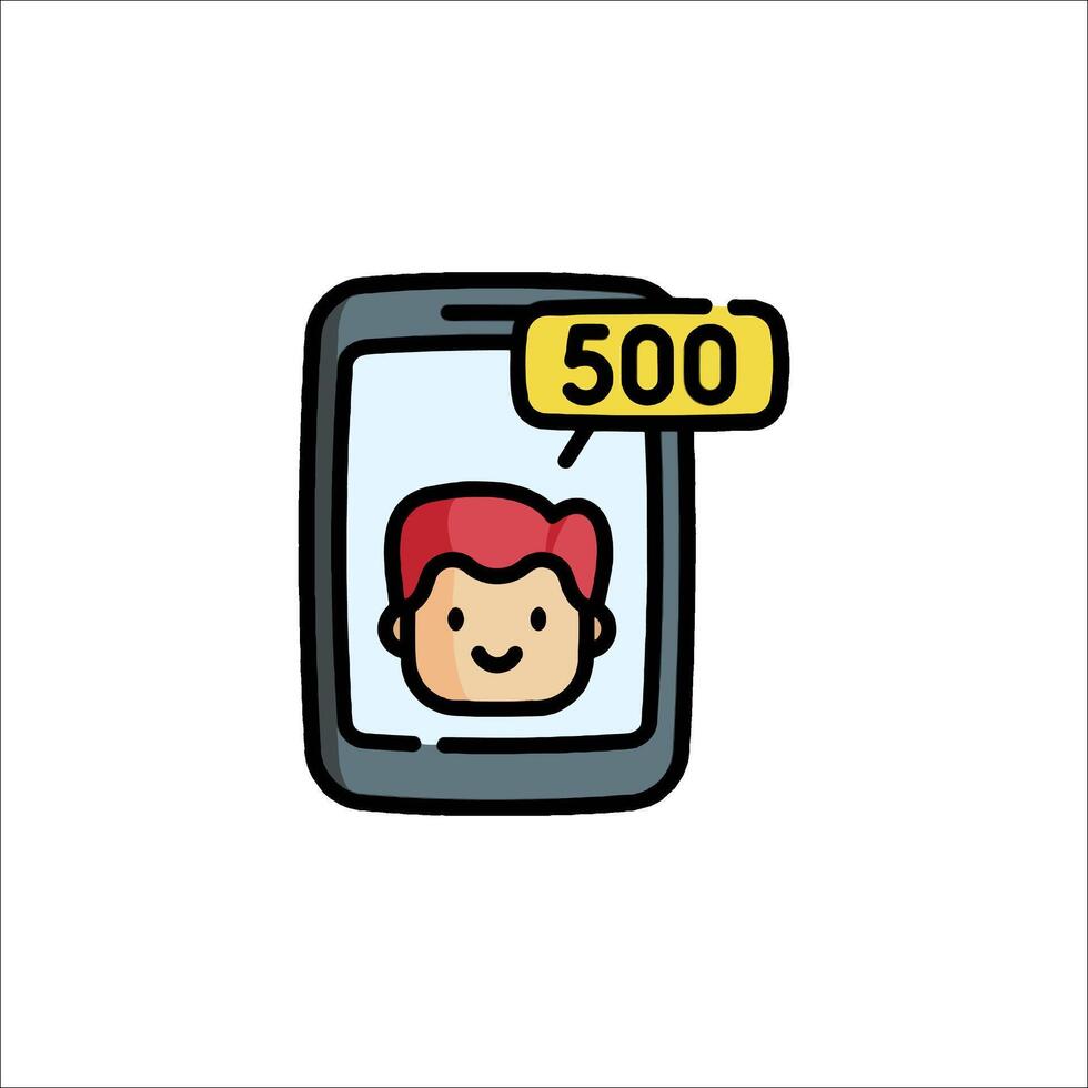 A cartoon man is sitting on a phone with the word 500 vector