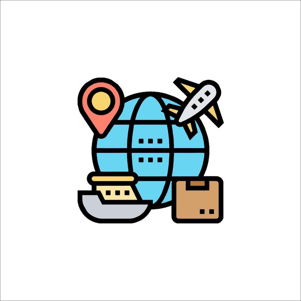 A globe with a plane, luggage and a map vector