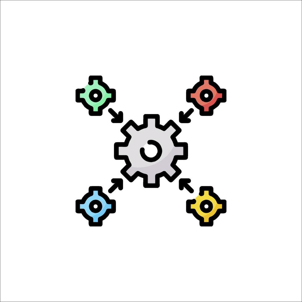 A pixel icon of a gearwheel with four different colors vector