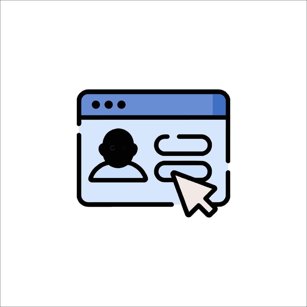 A mouse cursor is pointing at a computer screen with a person's face vector