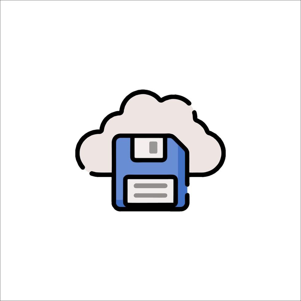A floppy disk icon with a cloud in the background vector