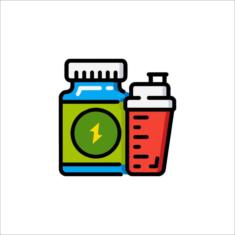 Shaker bottle and bottle of protein powder vector