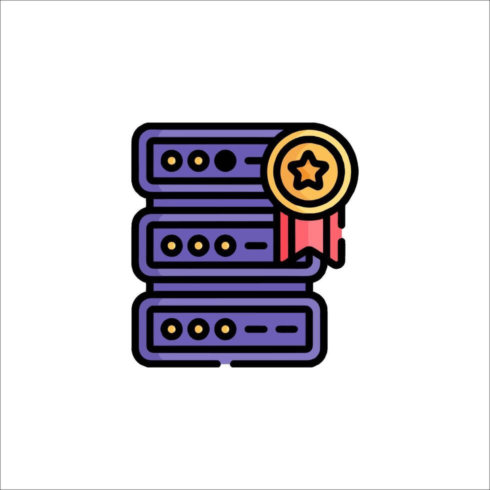 A server with a star and a ribbon icon vector