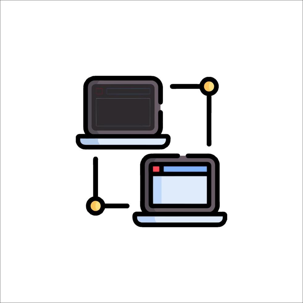 Two laptops connected to each other on a white background vector