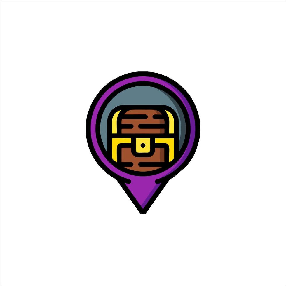 A map pin with a wooden chest in it vector