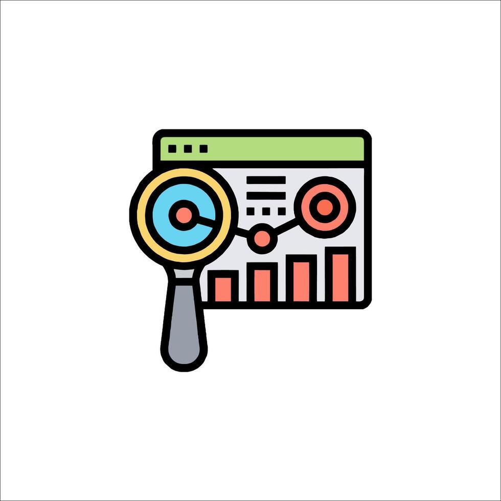 A magnifying glass and a chart icon vector