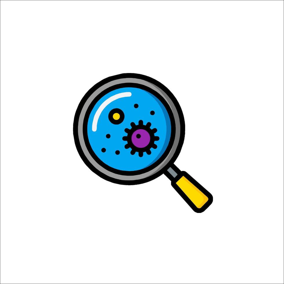 Magnifying glass icon with a virus inside vector