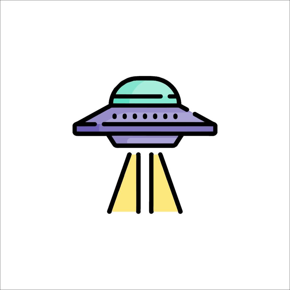 Alien spaceship icon, flat line style illustration vector