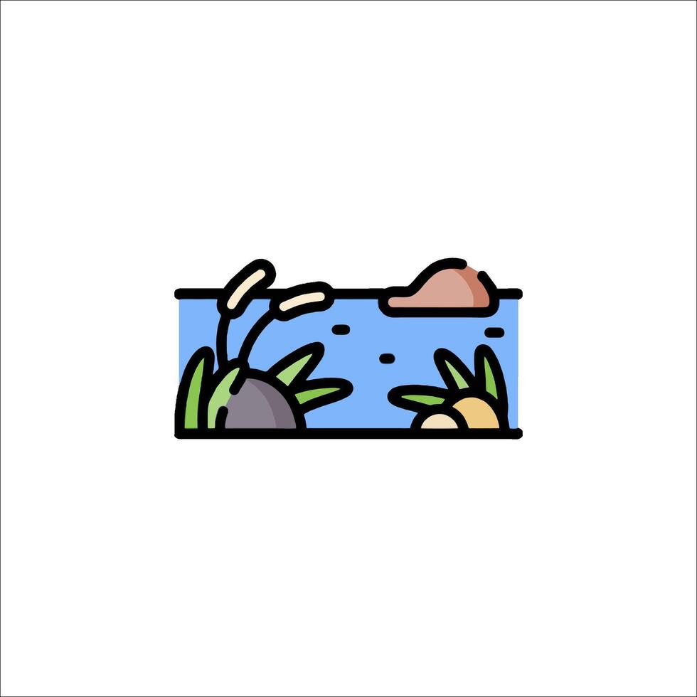 A simple icon of a pond with plants and rocks vector