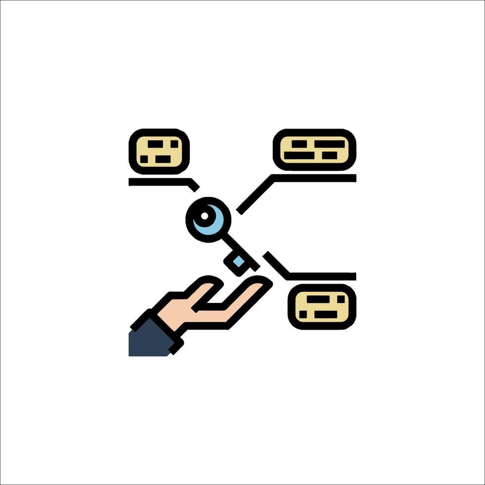 A hand holding a key and a computer icon vector