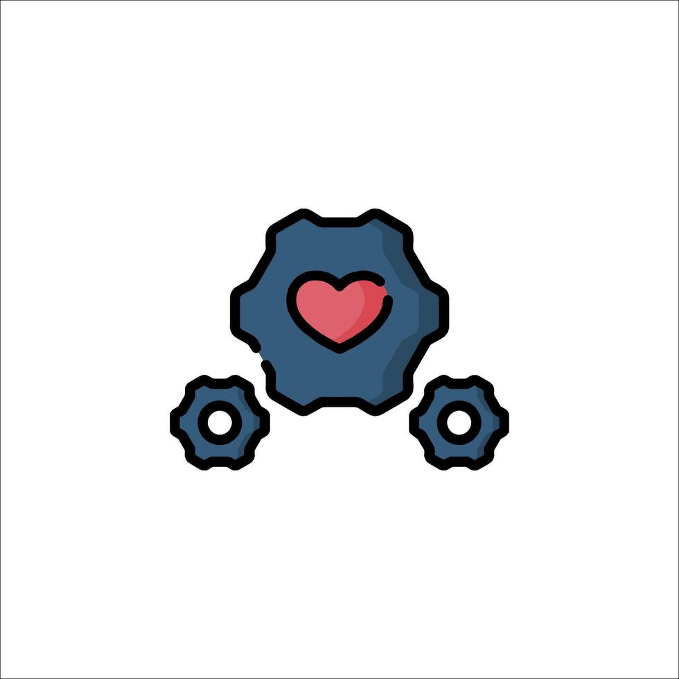 A heart and gears icon on a white background vector