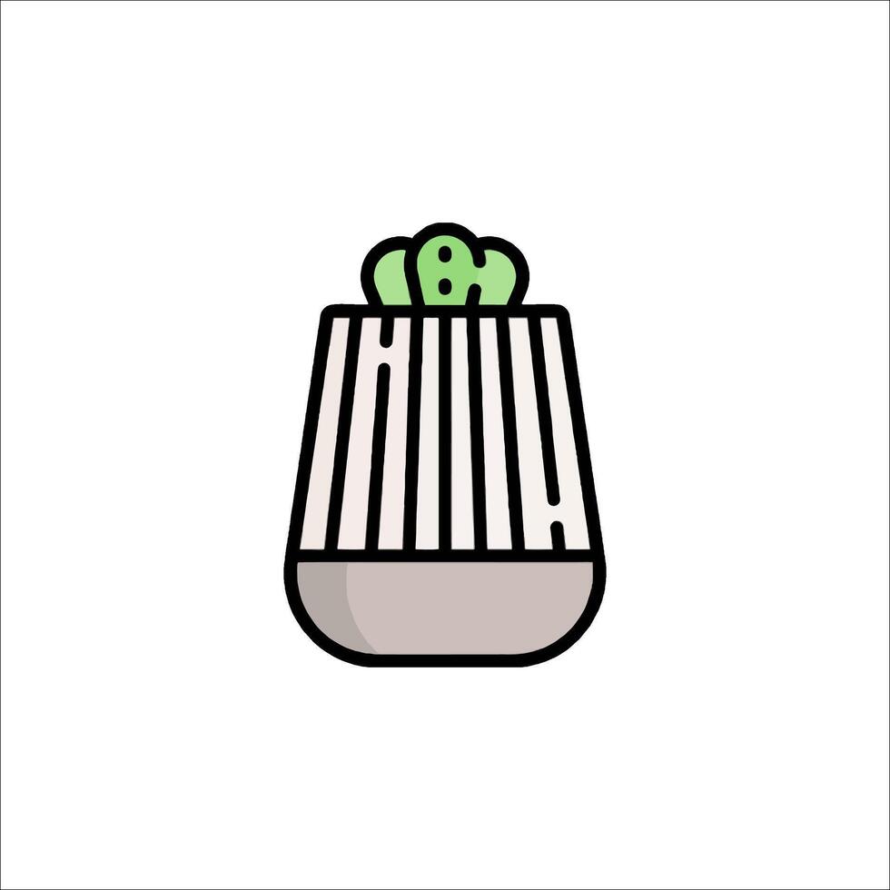 A green and white striped container with a cactus inside vector