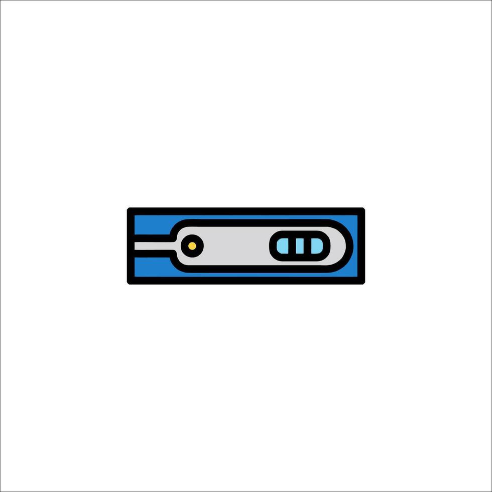A blue and white icon of a thermometer vector