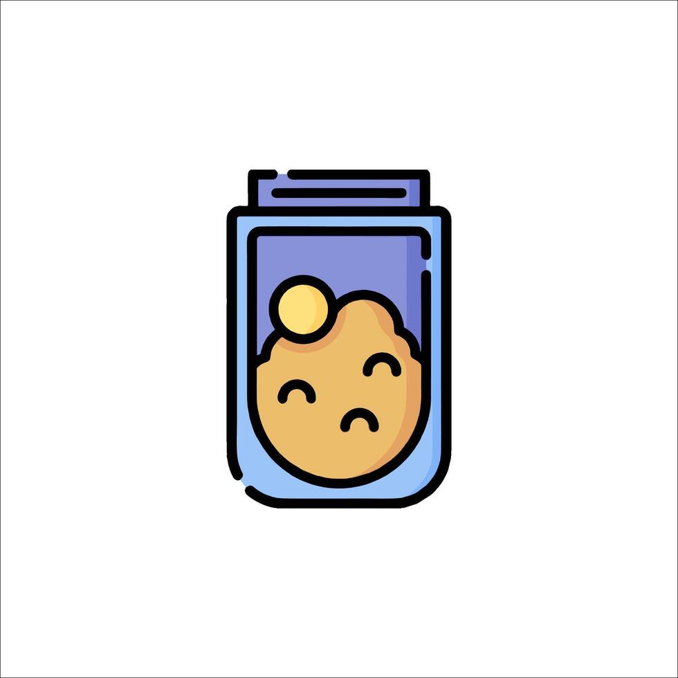 A jar with a face inside of it, and a small amount of food inside vector