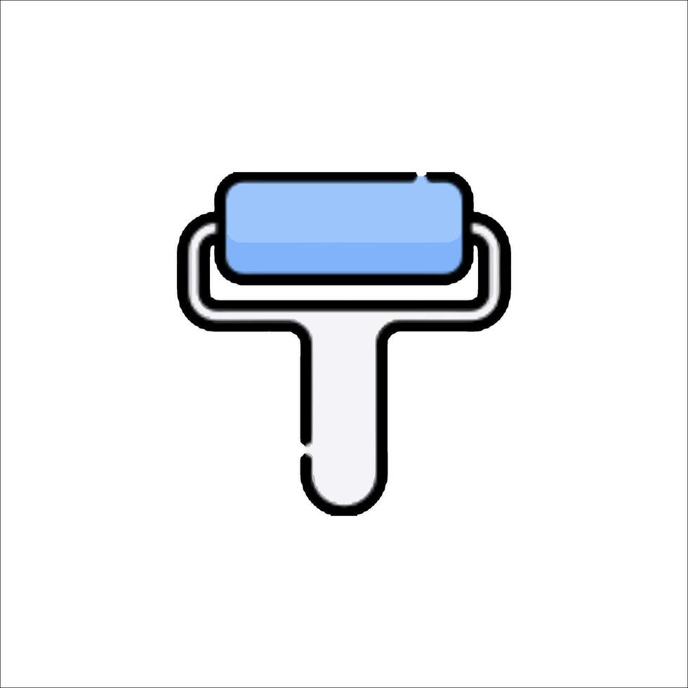 A blue and white paint roller icon on a white background vector