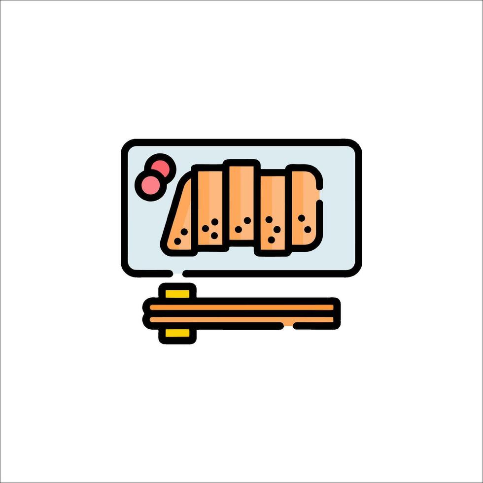 A line drawing of a plate with sushi vector