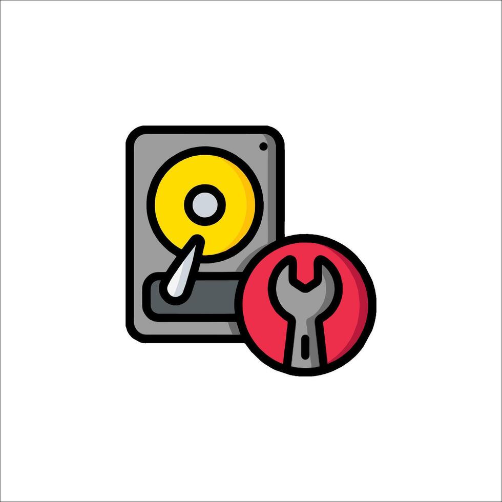 A computer with a disk and a wrench icon vector