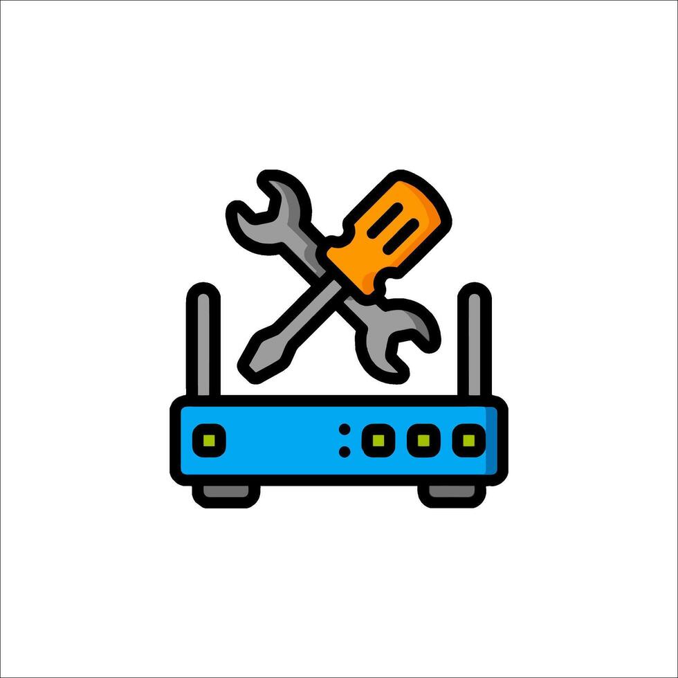 A router with a wrench and a wrench icon vector