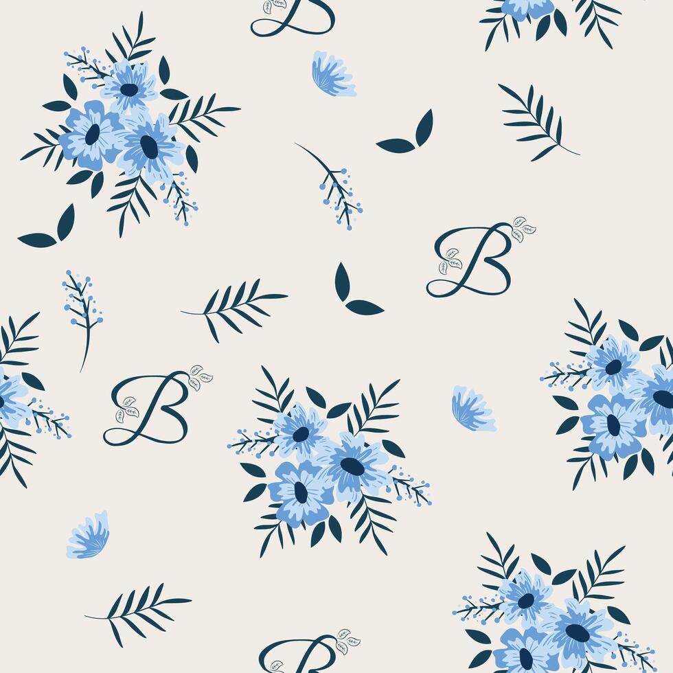 Seamless Pattern of Floral Design with Embossed Brand Letters for Elegant Textiles and Branding vector
