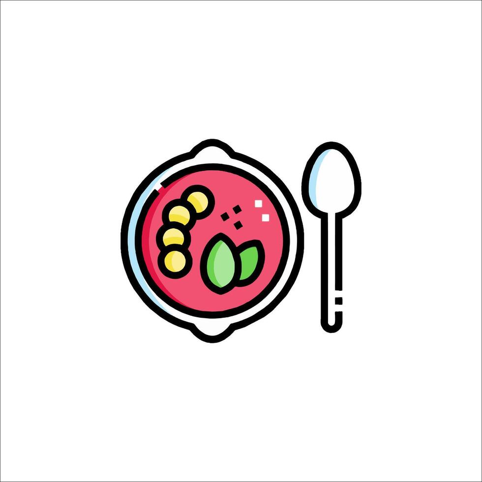 A bowl of soup with a spoon and fork vector