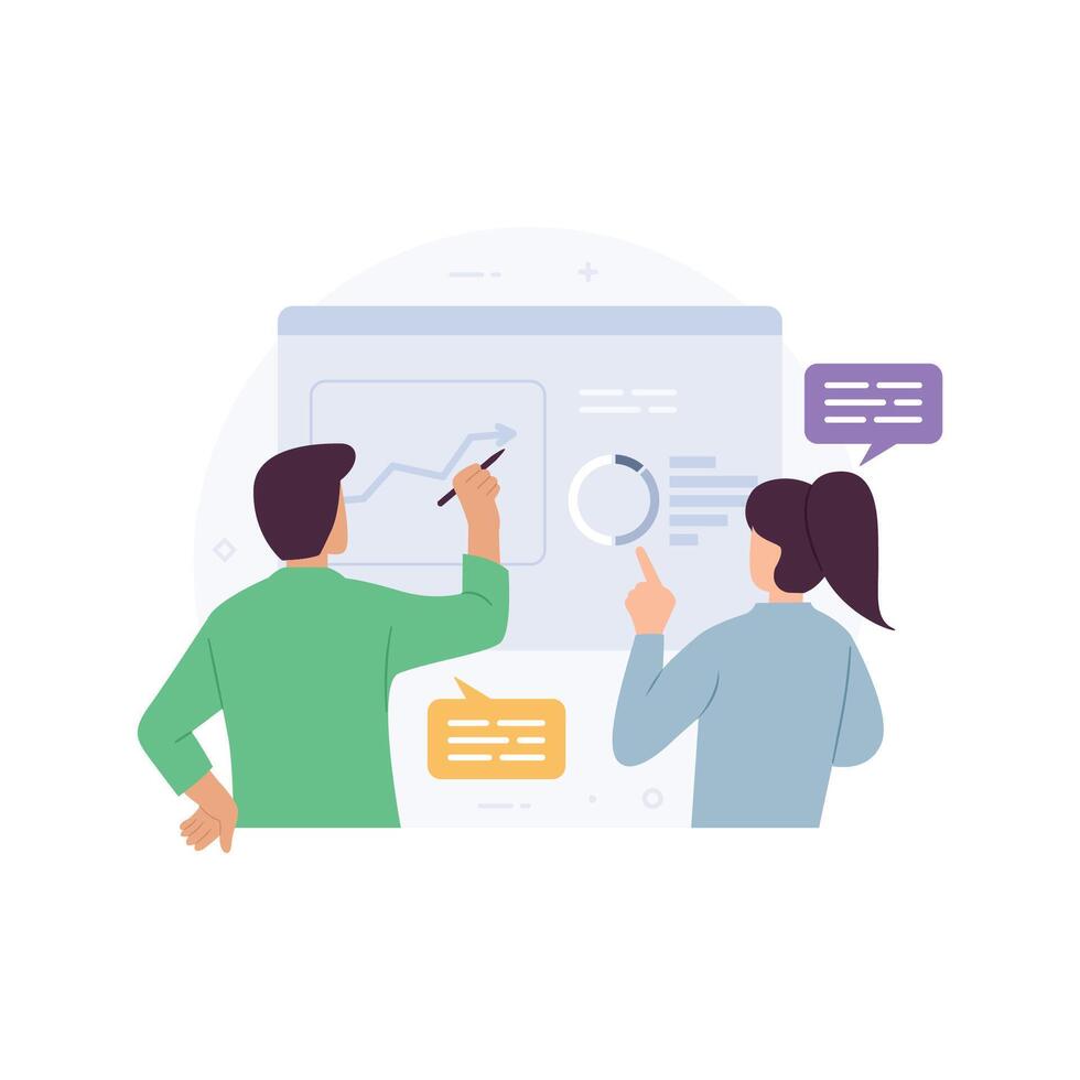 Two people discussion about Financial analysis, Investment growth, or Business performance improvement vector