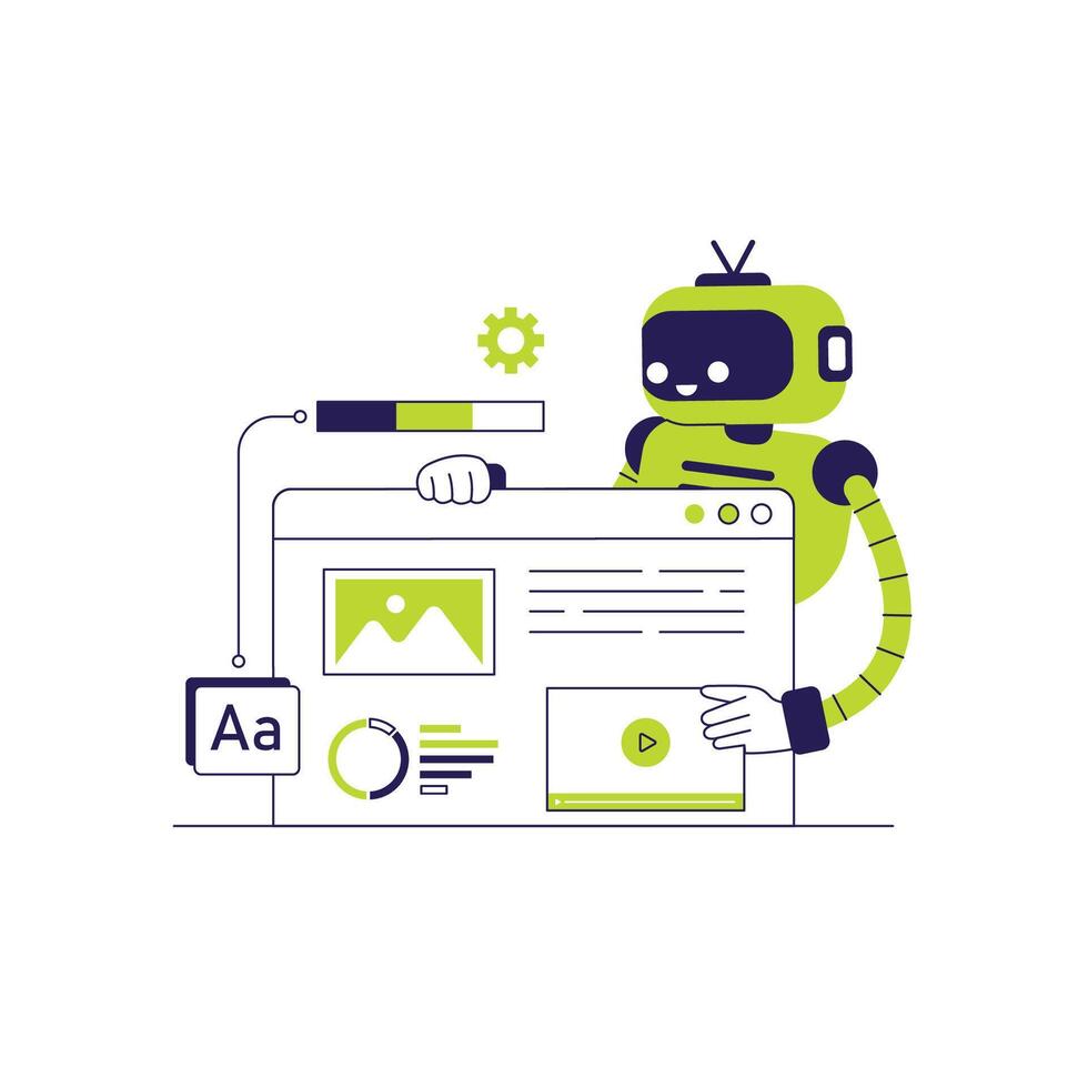 Artificial intelligence robot generate web interface automatically concept illustration vector