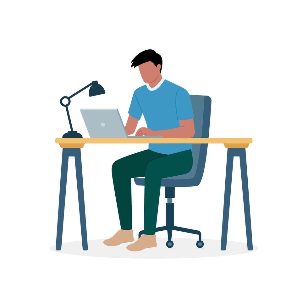 Men freelancer working his project remote job from home vector