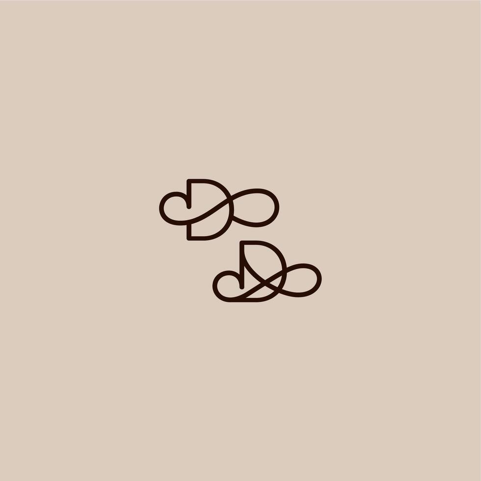 wedding typography monogram luxurious organic style and elegant concept DD dynamic line initial letter vector