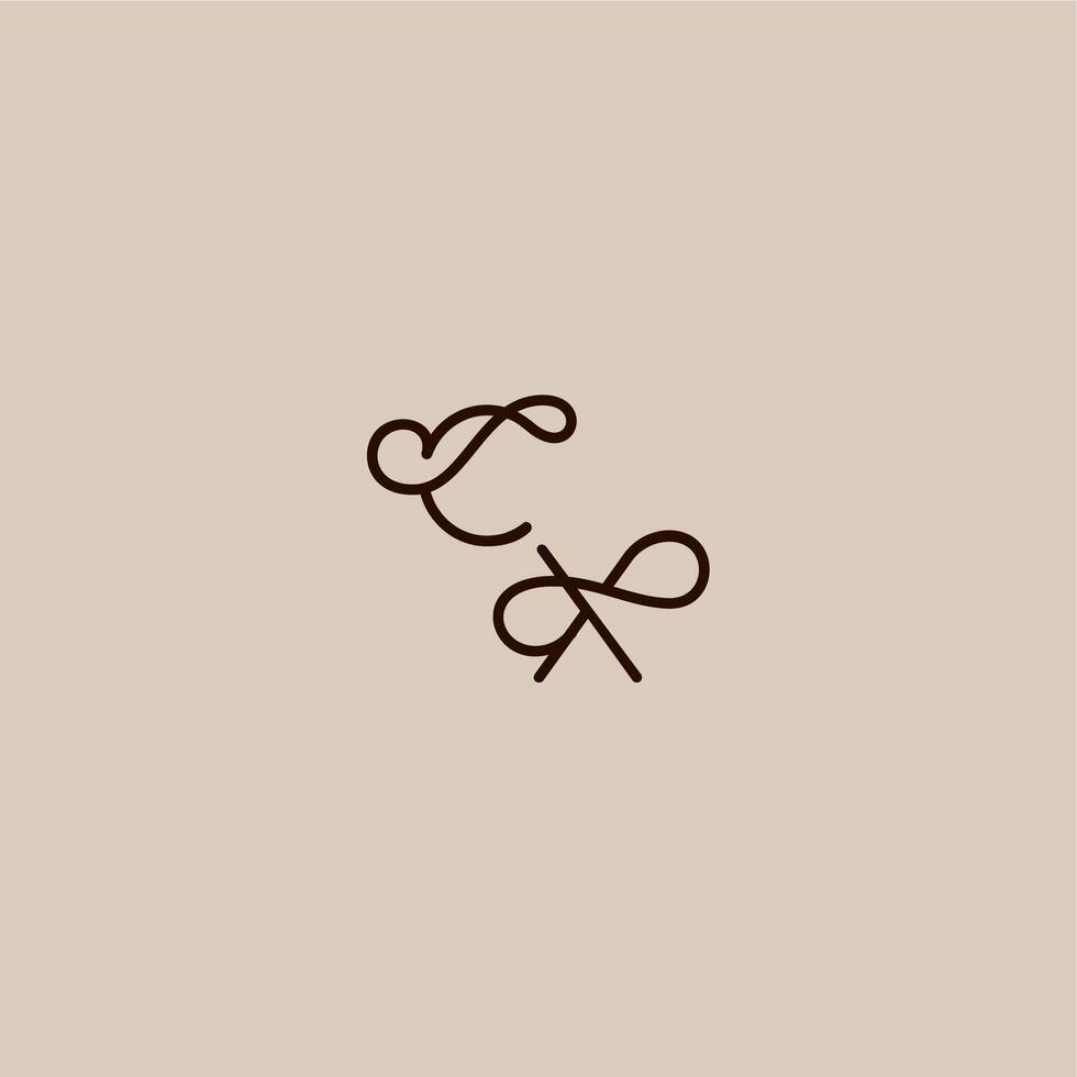 wedding typography monogram luxurious organic style and elegant concept CX dynamic line initial letter vector