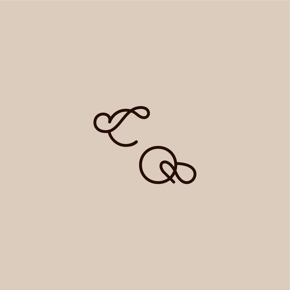 wedding typography monogram luxurious organic style and elegant concept CQ dynamic line initial letter vector