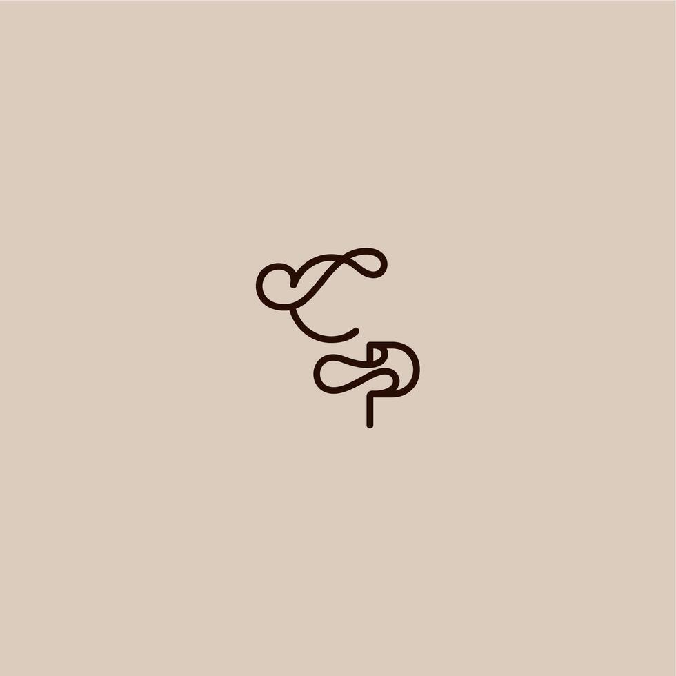 wedding typography monogram luxurious organic style and elegant concept CP dynamic line initial letter vector