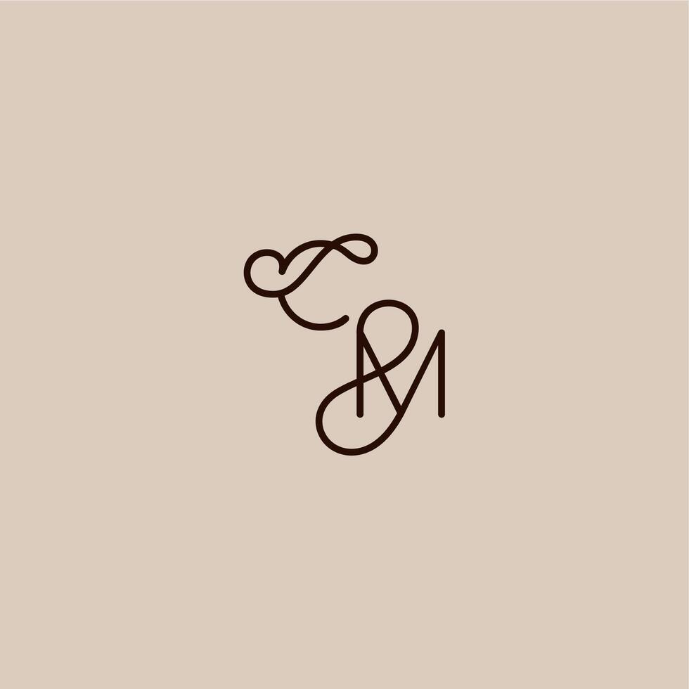 wedding typography monogram luxurious organic style and elegant concept CM dynamic line initial letter vector