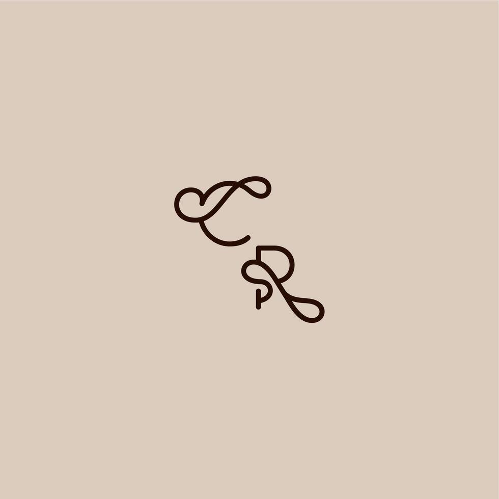 wedding typography monogram luxurious organic style and elegant concept CR dynamic line initial letter vector