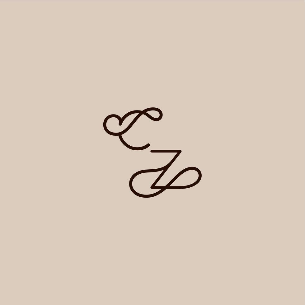 wedding typography monogram luxurious organic style and elegant concept CZ dynamic line initial letter vector