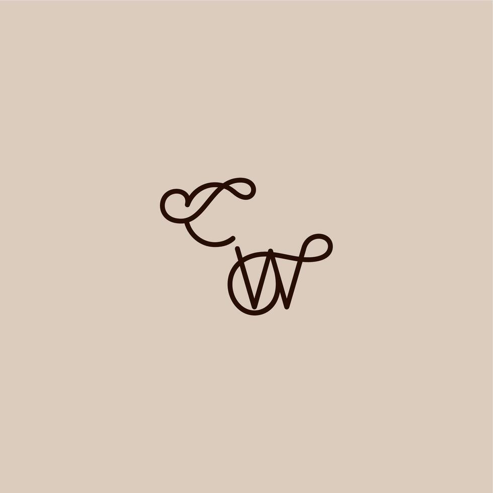 wedding typography monogram luxurious organic style and elegant concept CW dynamic line initial letter vector