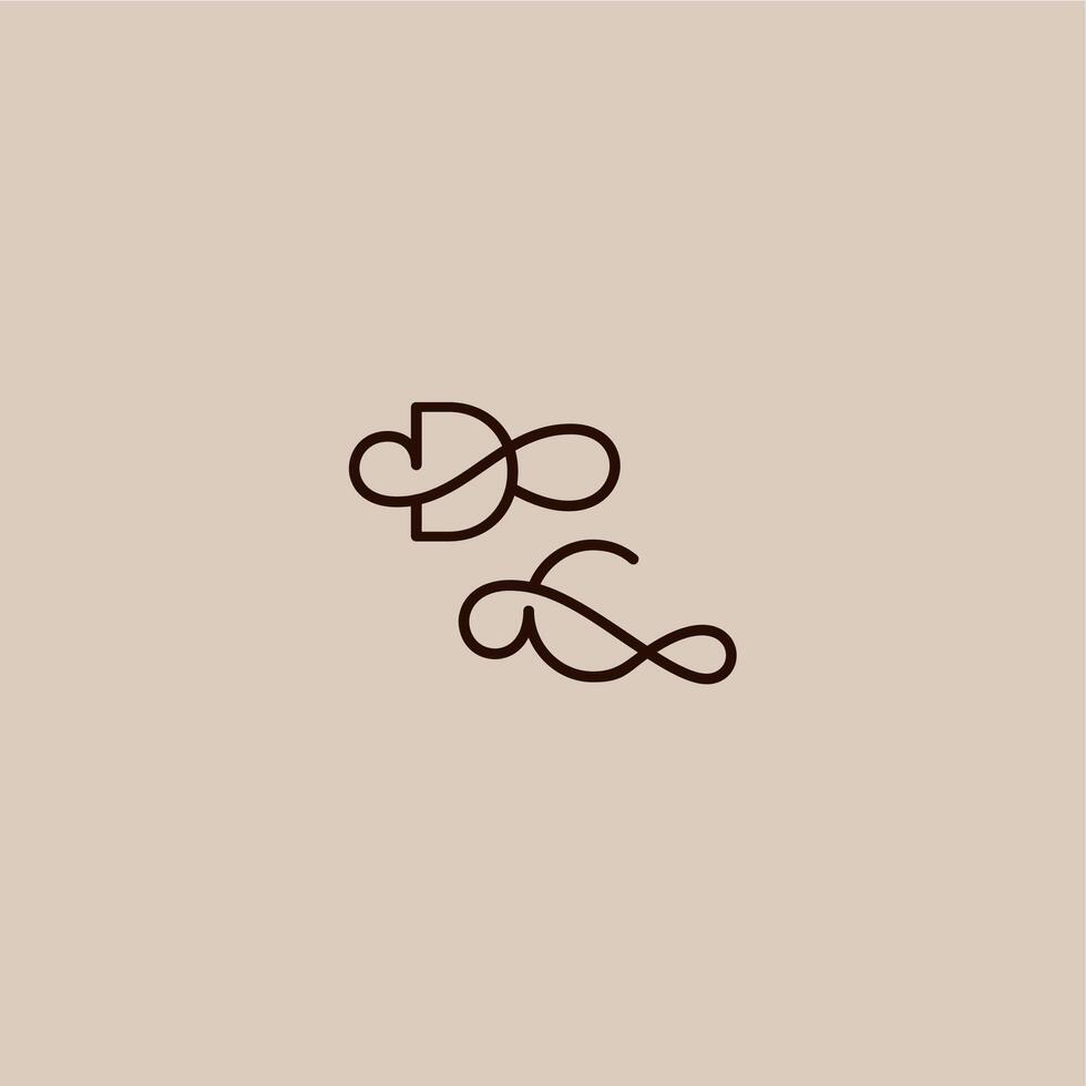 wedding typography monogram luxurious organic style and elegant concept DC dynamic line initial letter vector