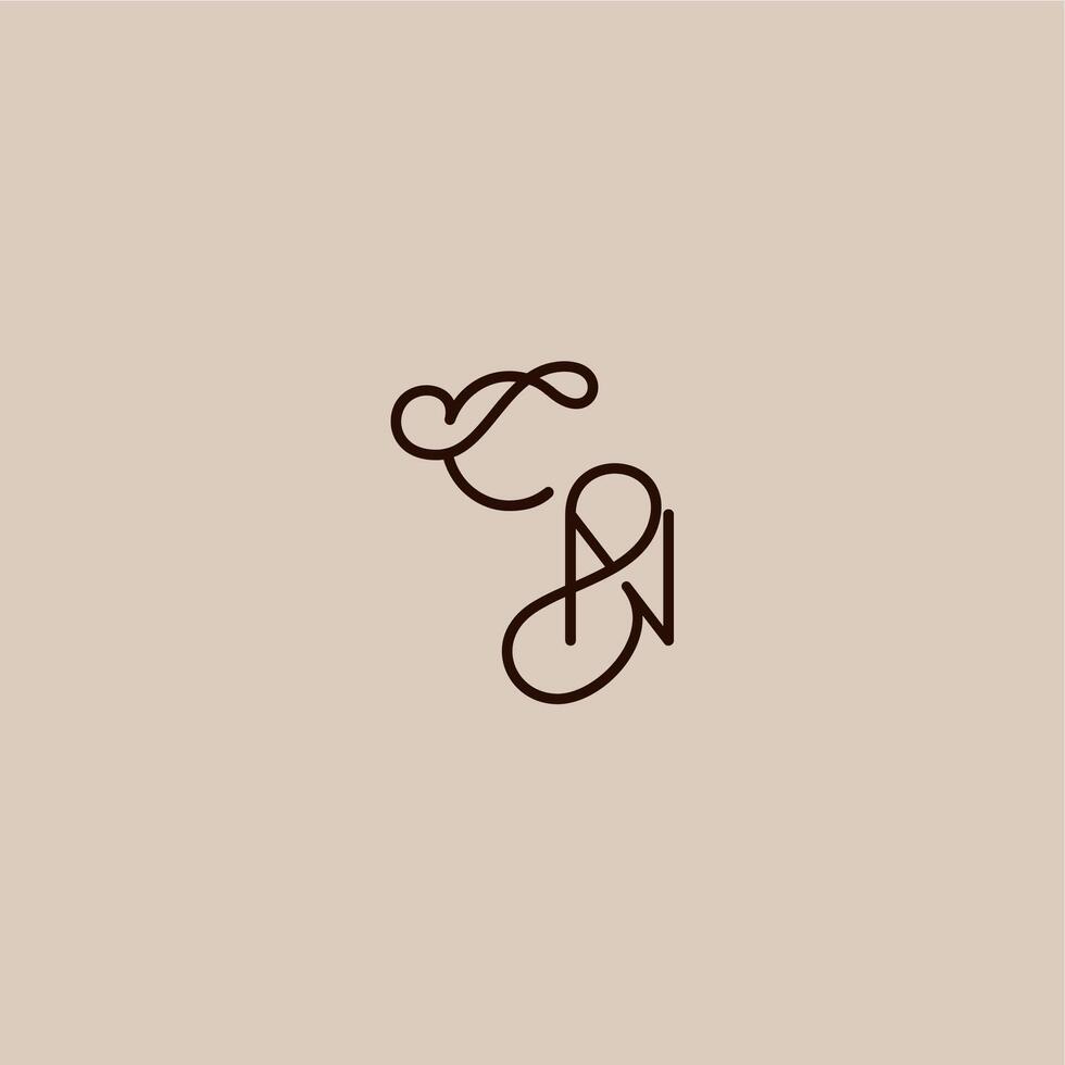 wedding typography monogram luxurious organic style and elegant concept CN dynamic line initial letter vector