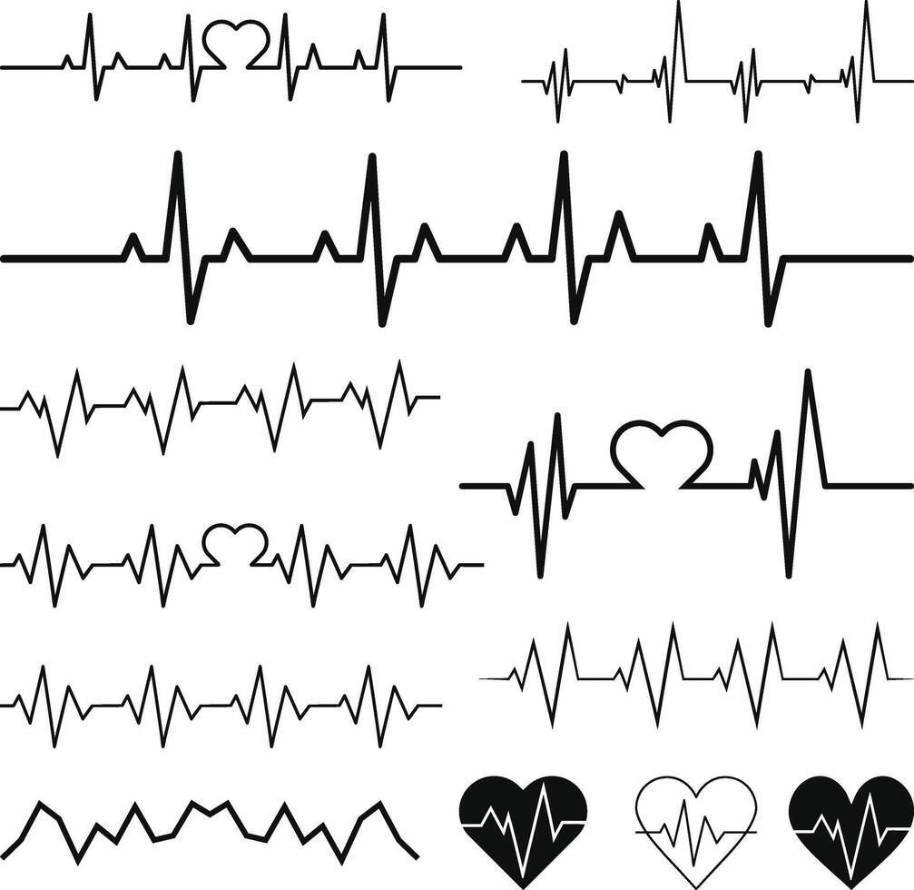 Heartbeat Rate Set Silhouette. Pulse Rate. Heart line icon Vectors illustration on white background