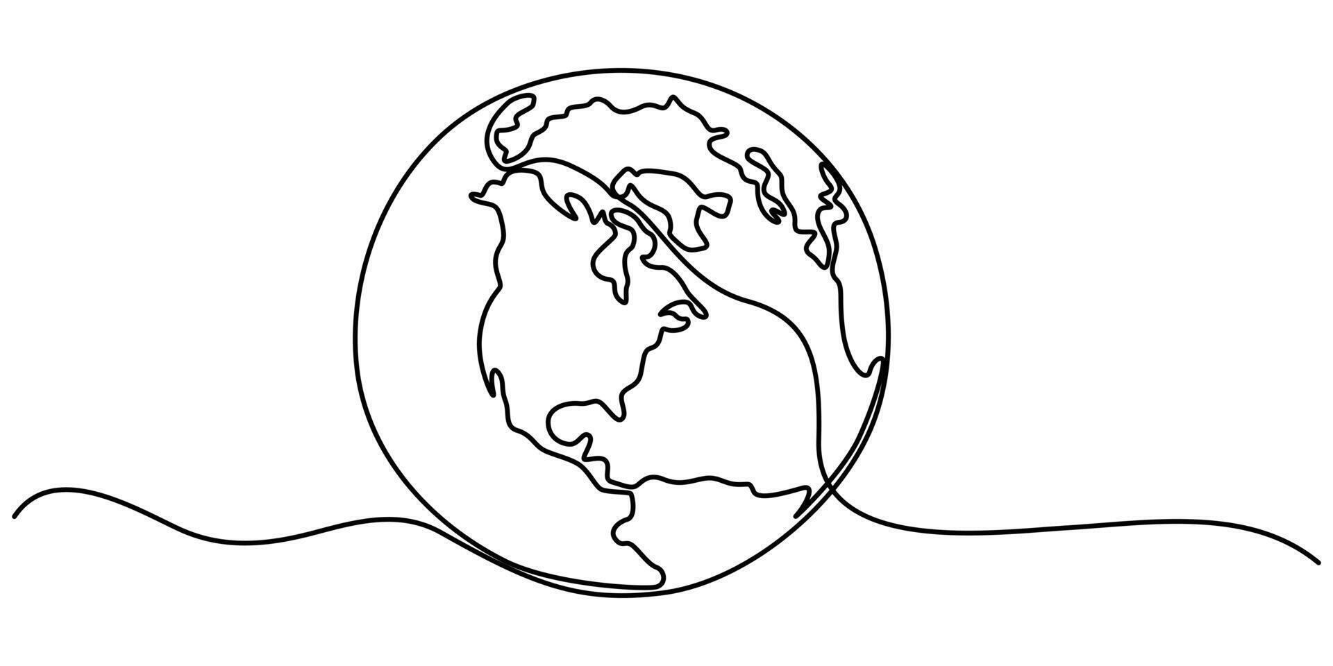 continuous one line drawing earth illustration and minimalist vector