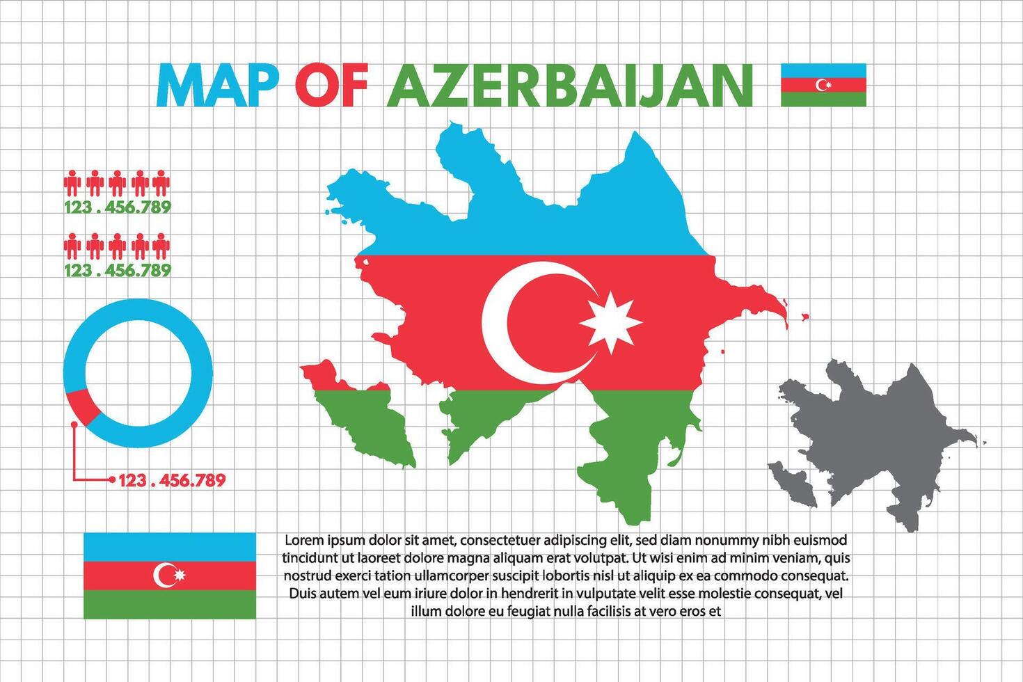 Infographic Map of Azerbaijan Country include of flag people icon statistic and pie chart design flat style isolated ready to use free editable. vector