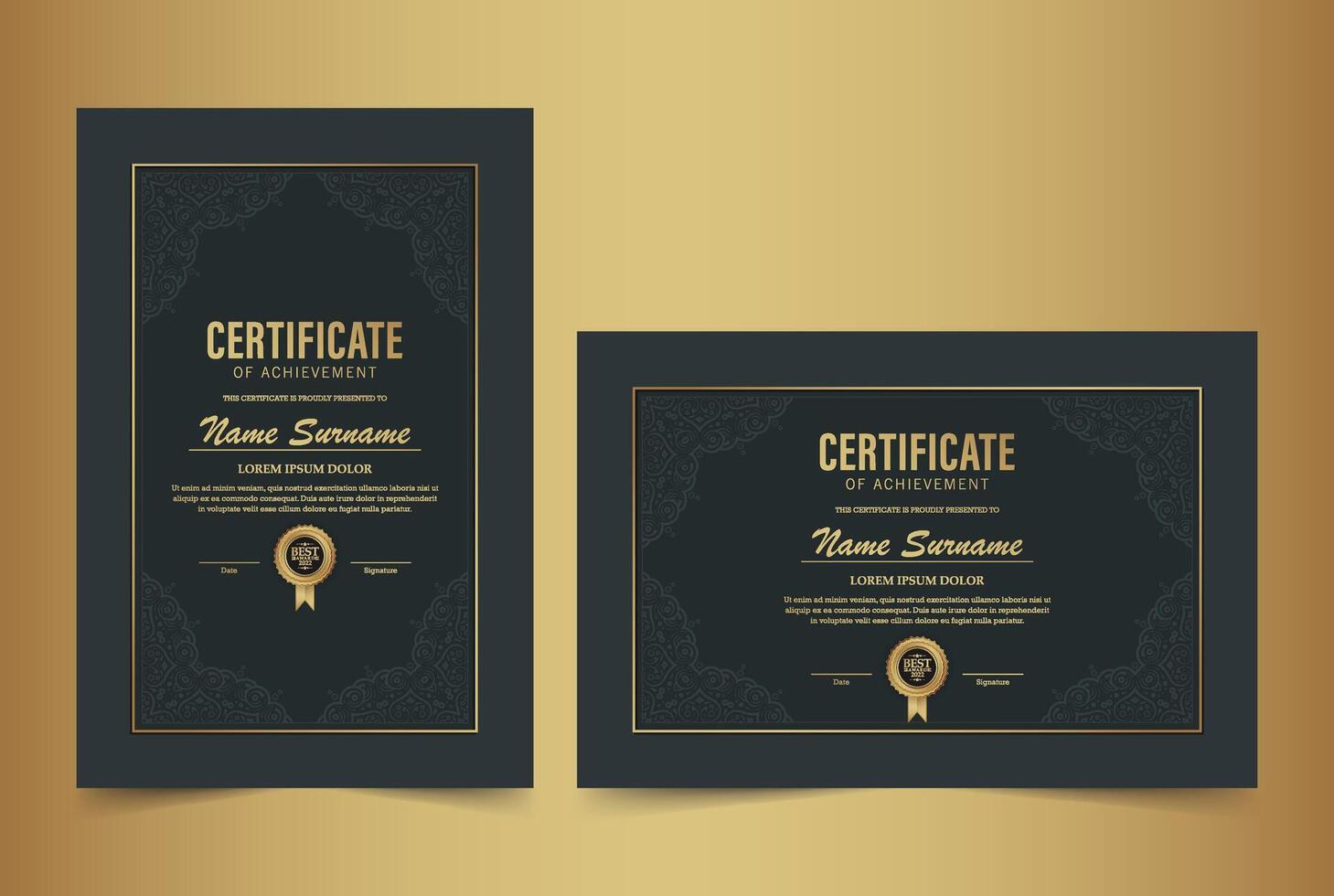 Luxury Gold achievement certificate best award diploma design. vector